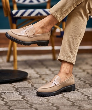 Mocasini bej deschis din piele neagră cu talpa neagră - SKIN - Img 2