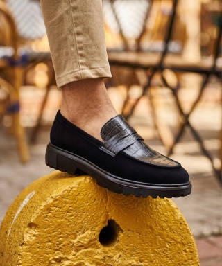 Mocasini negri din piele neagră cu talpa neagră - SKIN