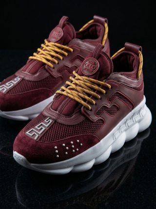 Sneakers CHAIN Burgundy - Piele ecologica si catifea - Img 4