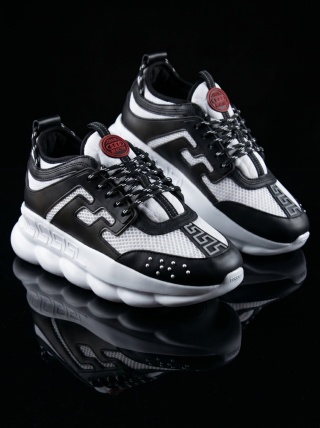 Sneakers din piele ecologica albi cu negru - CHAIN DUO - Img 3
