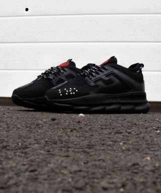 Sneakers din piele ecologica si catifea - CHAIN ALL BLACK - Img 2