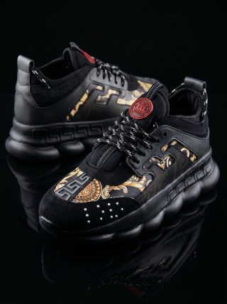 Sneakers din piele ecologica si catifea - CHAIN NEGRU/AURIU - Img 3