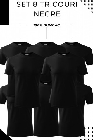 Set 8 tricouri din bumbac - Negre