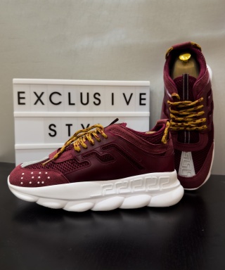 Sneakers CHAIN Burgundy - Piele ecologica si catifea - Img 6