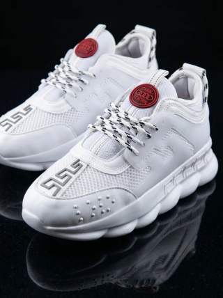 Sneakers din piele ecologica albi - CHAIN