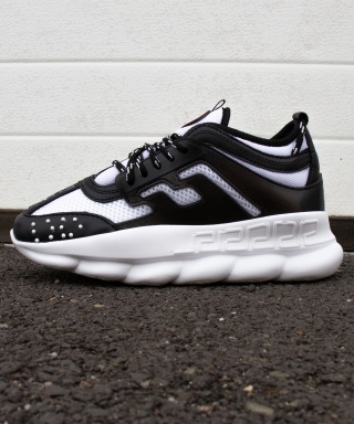 Sneakers din piele ecologica albi cu negru - CHAIN DUO - Img 4
