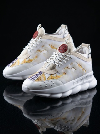 Sneakers din piele ecologica - CHAIN Gold & White - Img 3