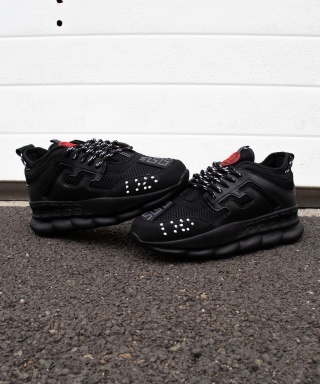 Sneakers din piele ecologica si catifea - CHAIN ALL BLACK - Img 5