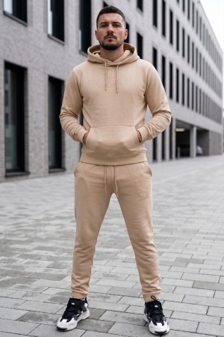 Trening din bumbac cu logo brodat - putred BEIGE