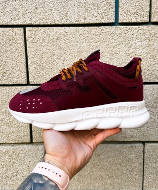 Sneakers CHAIN Burgundy - Piele ecologica si catifea - Img 9