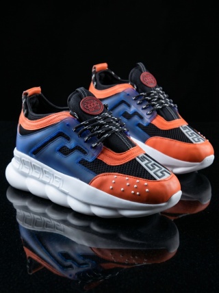 Sneakers CHAIN Orange/Blue - Piele ecologica