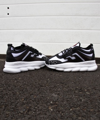Sneakers din piele ecologica albi cu negru - CHAIN DUO - Img 5