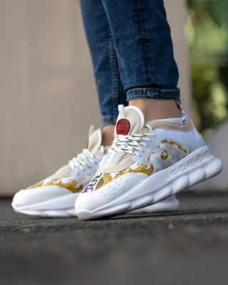 Sneakers din piele ecologica - CHAIN Gold & White - Img 8