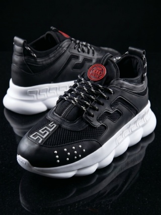 Sneakers din piele ecologica - CHAIN Negru cu talpa alba