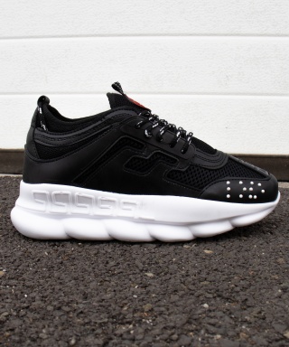 Sneakers din piele ecologica - CHAIN Negru cu talpa alba - Img 2