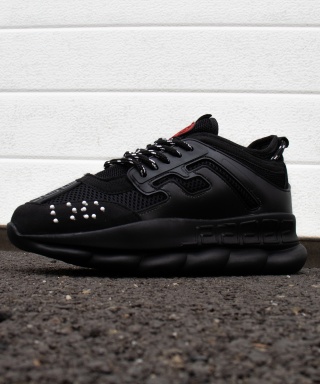 Sneakers din piele ecologica si catifea - CHAIN ALL BLACK - Img 7
