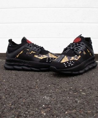 Sneakers din piele ecologica si catifea - CHAIN NEGRU/AURIU - Img 2