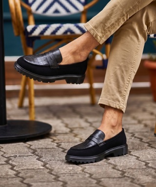 Mocasini negri din piele neagră cu talpa neagră - SKIN - Img 2