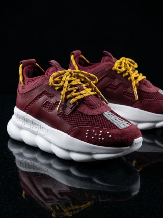 Sneakers CHAIN Burgundy - Piele ecologica si catifea