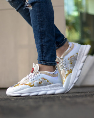 Sneakers din piele ecologica - CHAIN Gold & White - Img 9