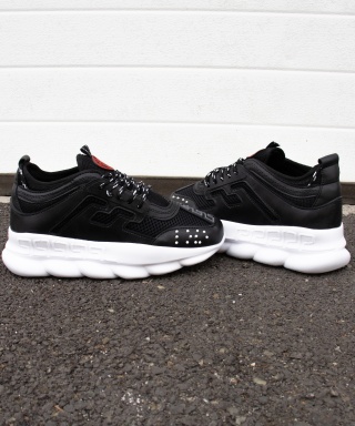 Sneakers din piele ecologica - CHAIN Negru cu talpa alba - Img 5