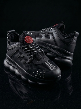 Sneakers din piele ecologica si catifea - CHAIN ALL BLACK - Img 3