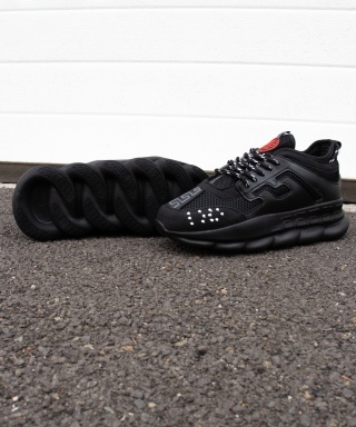 Sneakers din piele ecologica si catifea - CHAIN ALL BLACK - Img 8
