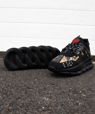 Sneakers din piele ecologica si catifea - CHAIN NEGRU/AURIU - Img 5