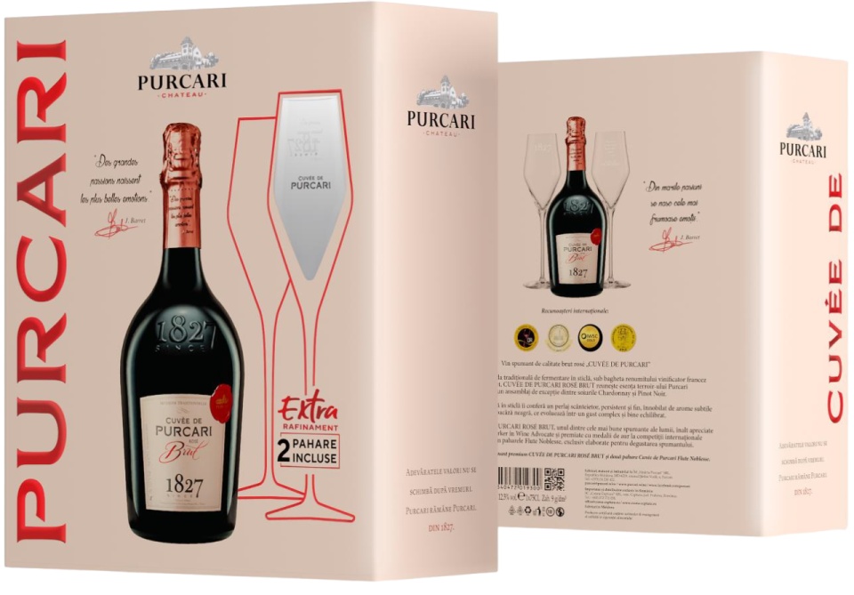 Spumant Cuvee de Purcari Rose Brut Cutie Cadou 2 Pahare 0.75L
