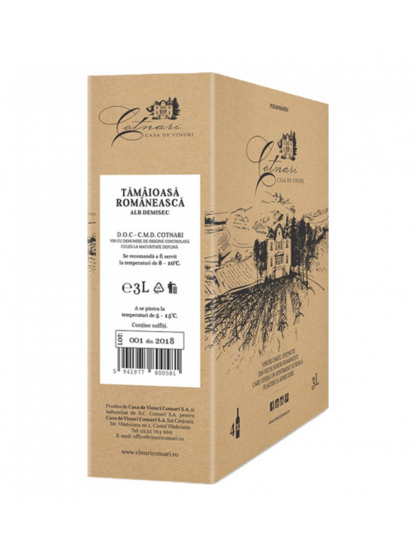 Casa de Vinuri Cotnari Tamaioasa Romaneasca Alb Demisec Bag in Box 3L