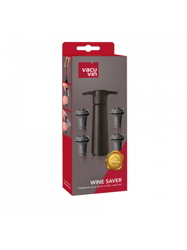 Vacu Vin Pompa Vacumat Wine Saver Negru cu 4 Dopuri