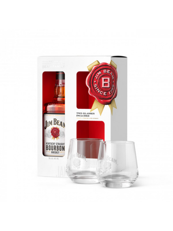 Jim Beam Kentucky Straight Bourbon Whiskey 2 Pahare Cadou 0.7L
