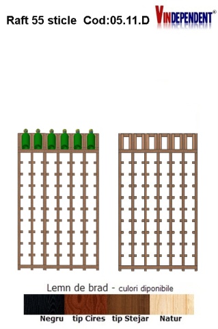 Raft din lemn tip display pentru 66 sticle