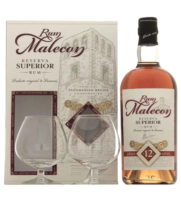 Malecon Reserva Superior Rum 12 YO Pahare 0.7L