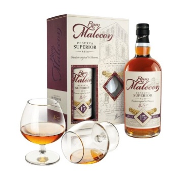 Malecon Rum Reserva Superior 15 Ani Set Cadou Cu 2 Pahare 0.7L