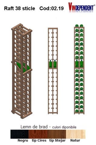 Raft din lemn tip display pentru 38 sticle
