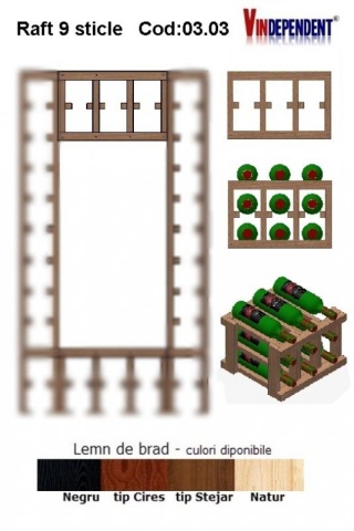 Raft din lemn pentru 9 sticle