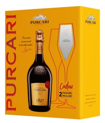 Spumant Cuvee de Purcari Alb Brut Cutie Cadou 2 Pahare 0.75L