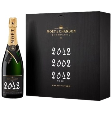 Moet & Chandon Grand Vintage Blanc 2002, Blanc 2012,Rose 2012 Gift Box 0.75L