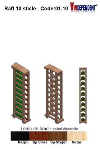 Raft din lemn cu blat pentru 10 sticle