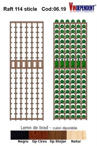 Raft din lemn tip display pentru 114 sticle