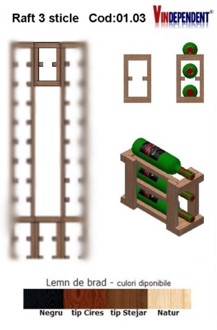 Raft din lemn pentru 3 sticle