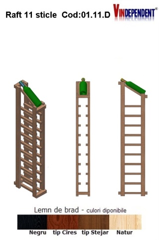 Raft din lemn tip display pentru 11 sticle
