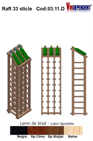 Raft din lemn tip display pentru 33 sticle