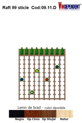 Raft din lemn tip display pentru 99 sticle