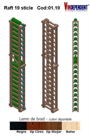 Raft din lemn tip display pentru 19 sticle