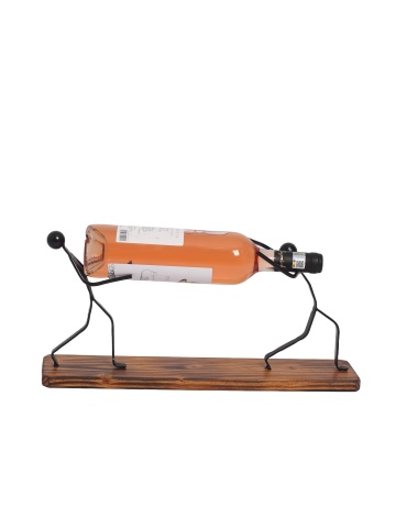 Suport sticla Duo-wine, din lemn brad tratat si elemente de fier forjat 40x10x23