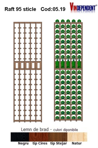 Raft din lemn tip display pentru 95 sticle
