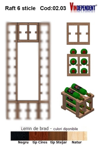 Raft din lemn pentru 6 sticle