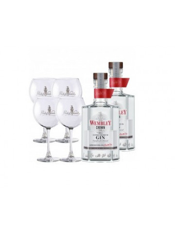 Wembley Gin Crown 2 Sticle + 4 Pahare 40° 0.7L
